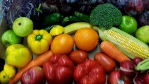 Rainbow of fruit and vegetables.  Thanks to Mr Fresh Carine Shop